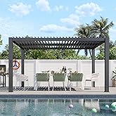Aoxun Louvered Pergola 10' x 13' 96S Outdoor Metal Pergola with Adjustable Top for Decks, Gardens and Backyards, Easy Assembl