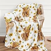 JarThenaAMCS Highland Cow Blanket Watercolor Yak Sunflower Fuzzy Blanket Farmhouse Style Soft Cozy Flannel Blanket for Home Bed Sofa Couch Chair Travel, 50 x 60 Inch