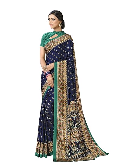 Womens Crepe Silk Printed Saree With Blouse