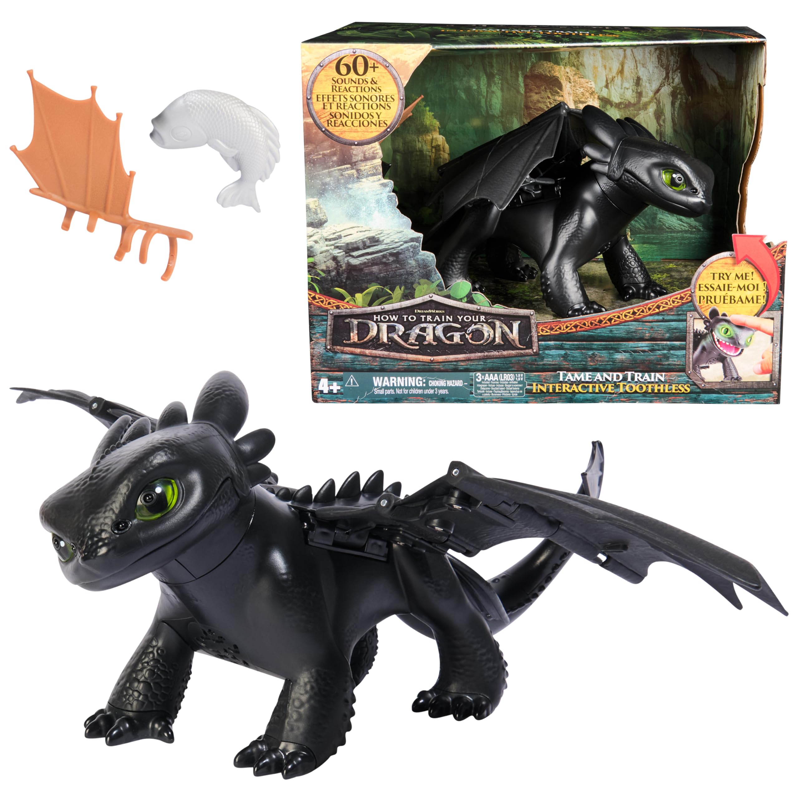 Dreamworks Dragons How to Train Your Dragon, Tame & Train Interactive Toothless with 60 Sounds & Reactions, Kids Toys for Boys & Girls Ages 4 & up