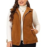 Agnes Orinda Plus Size Sleeveless Vests for Women Casual Zipper Side Pocket Corduroy Vests