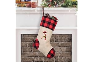 CARAKNOTS Monogram Christmas Stocking 20 Inch Black and Red Embroidered Christmas Stockings with Letters Burlap Plaid Letter A Initial Stockings Christmas for Kids Family Xmas Holiday Fireplace