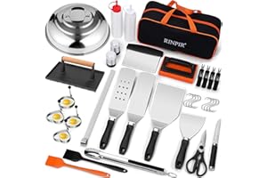 RINPIR 42pcs Griddle Accessories Kit for Blackstone, Flat Top Grill Spatula Set with Enlarged Spatulas, Melting Dome and Burg