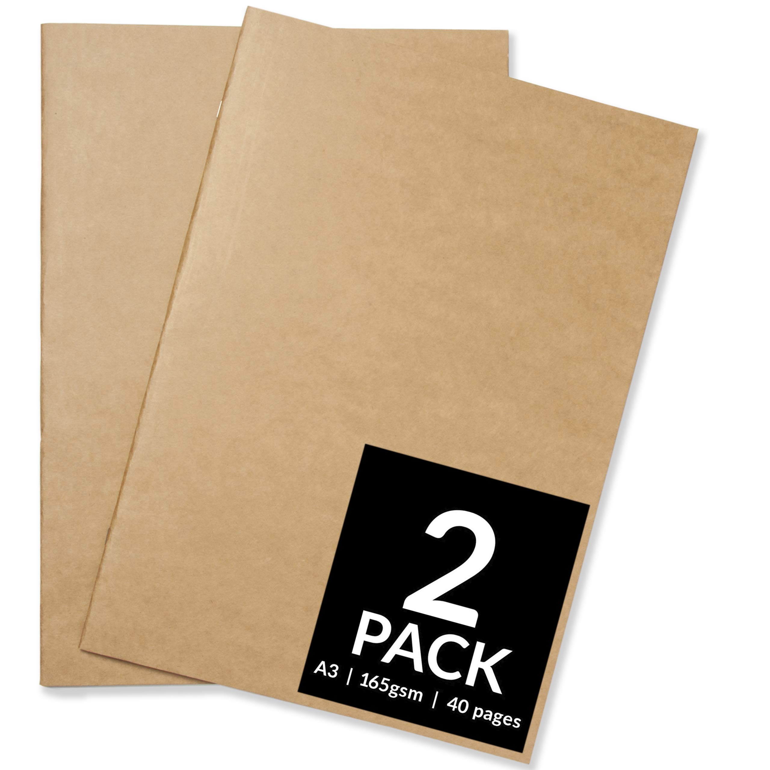 Sketchbooks - Soft Cover Starter Sketch Book and White 165 GSM Cartridge Paper Sketch Pad with Sizes A3 and A4 for Mixed Media Use (Pack of 2 - A3, Kraft)