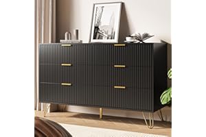 MAISONARIA Black Dresser for Bedroom, Modern Dresser with Gold Metal Handles & Chests of Drawers, Wood Chest of Drawers for Bedroom
