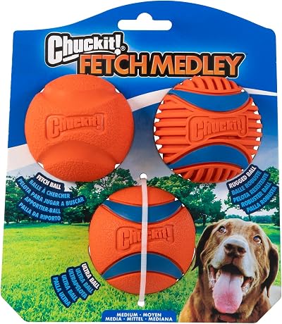 Chuckit! Fetch Medley Gen 3 Medium Dog Balls Pack of 3 6.5 cm