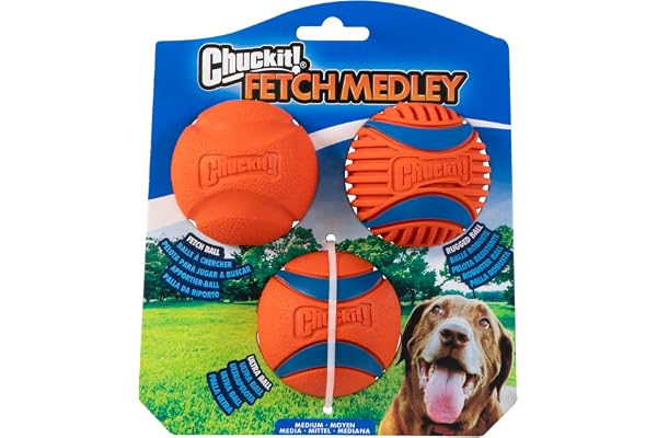 Chuckit! Fetch Ball Medley, Medium, Dog Ball, 3 Pack, Ultra, Fetch and Rugged Balls Included