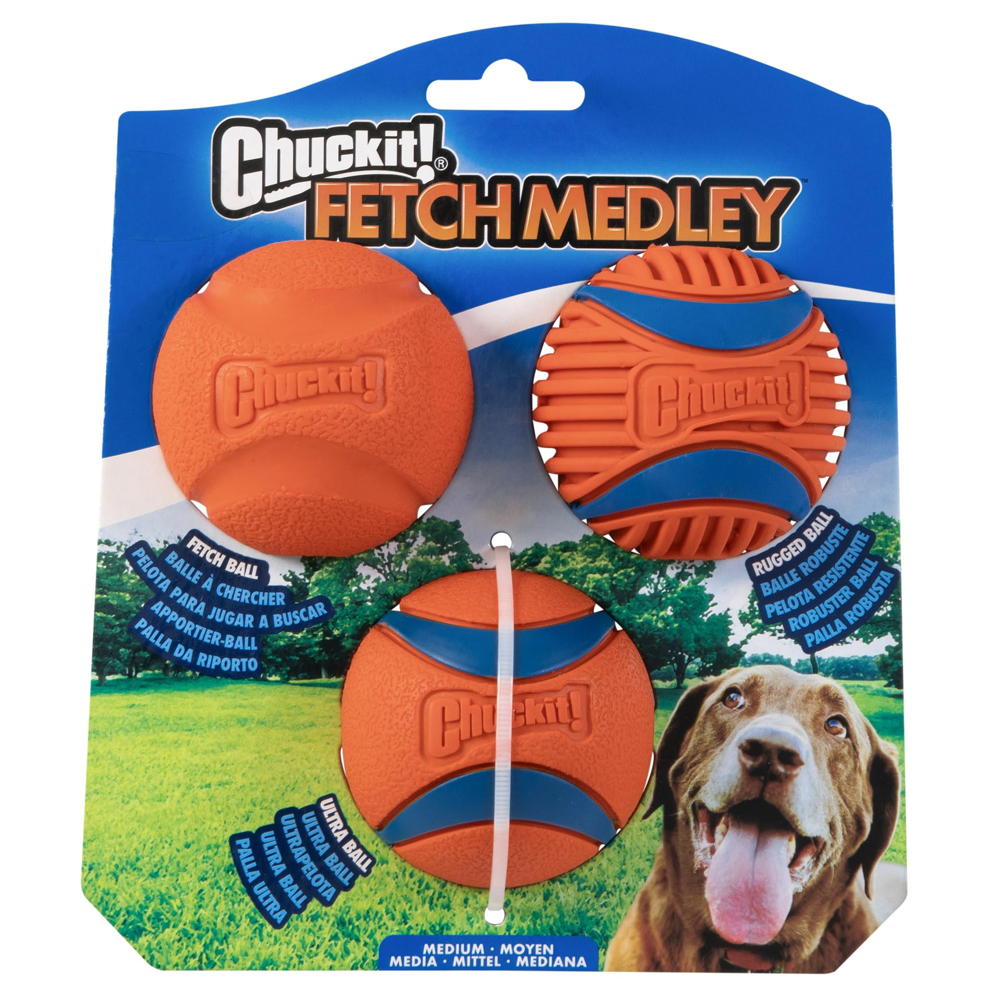 Chuckit! Fetch Rubber Dog Ball Medley, Ultra Ball, Rugged Ball, Fetch Balls for Dogs Launcher Compatible Dog Toy Gen 3 - Medium, 3 Pack
