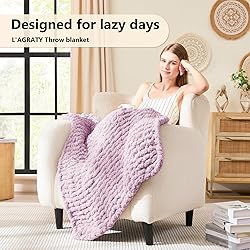 L'AGRATY Chunky Knit Blanket Throw - Soft Chenille