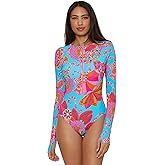 Trina Turk Women's Paddle One Piece Swimsuit, Rash Guard, UV Protection, Zip Front, Long Sleeve, Bathing Suits for Women