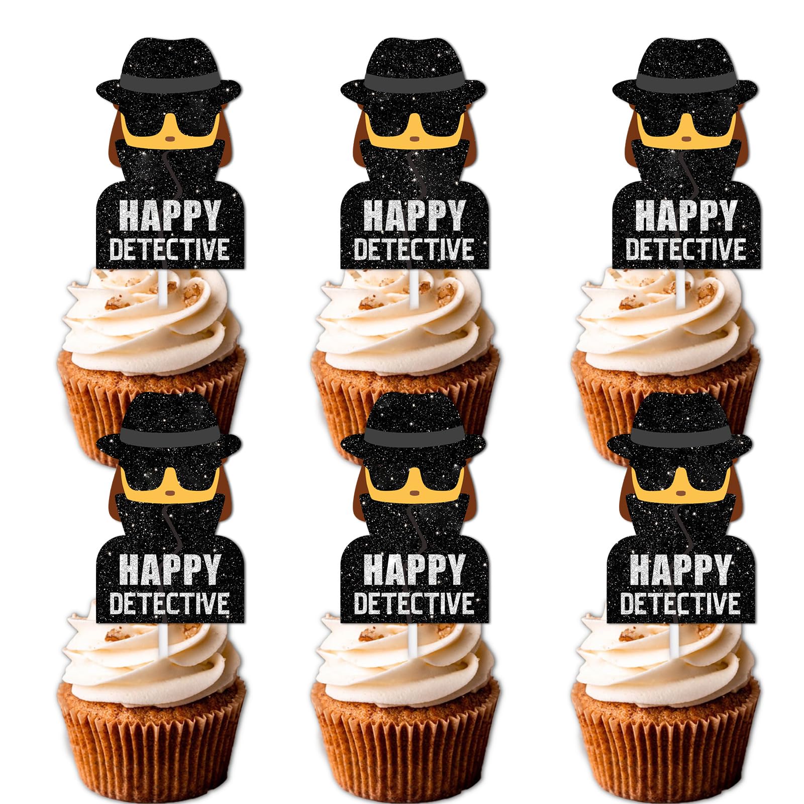 Photo 1 of 18pcs Glitter Dessert Cupcake Topper Mystery Crime Clue Evidence Detective Agent Theme Happy Birthday Party Decor Supplies Decorations