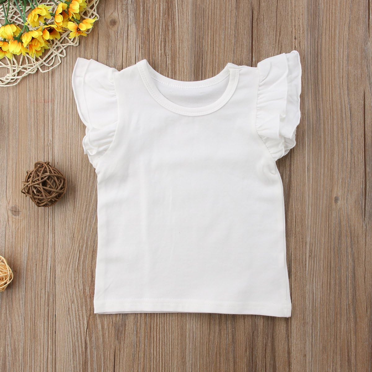 Mubineo Toddler Baby Girl Basic Plain Ruffle Sleeve Cotton T Shirts Tops Tee Clothes: Clothing
