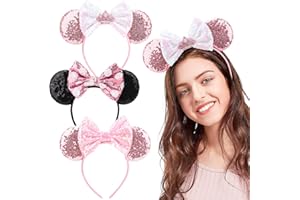 DRESHOW Mouse Ears Bow Headbands Minnie Ears Headband Glitter Party Decoration Cosplay Costume for Women