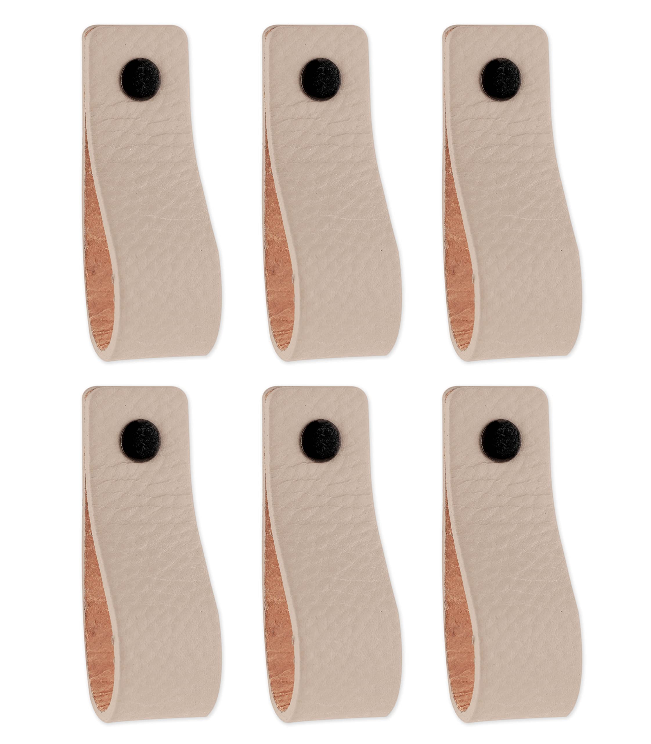 Brute Strength - Leather Handles for Furniture - Light Grey - 6 pcs - 16,5 x 2,5 cm - Cabinet Handle, Door Handle for Kitchen, Bathroom, cabinets, Dresser, Wood