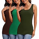H HIAMIGOS Womens 3 Packs Long Tank Tops Stretchy Cotton Sleeveless Camisole Undershirts Layering Workout Yoga Camis