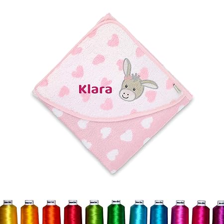 Sterntaler Kapuzenhandtuch bestickt mit Namen für Baby Kinder 80x80 Emmi Girl Rosa