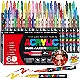Amamao Acrylic Paint Markers, Soft Brush Tip Pens and Markers, Acrylic Paint Pens for Wood, Stone, Canvas, Glass, Fabric, Egg, Rock Painting and DIY Crafts Art Supplies (60)