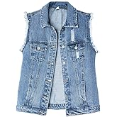 ebossy Women's Candy Color Slim Fit Sleeveless Distressed Denim Jean Vest Jacket