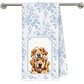 gsgfdshf Blue and White Chinoiserie Golden Retriever Kitchen Towels 16x24 in, Gifts for Golden Retriever Lovers, Grandmillennial Toile De Jouy Dog Decorative Hand Tea Dish Towels for Bathroom Kitchen