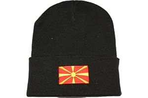 North Macedonia Country Flag Rectangle Patch Toque Hat.Colors Available : Black, Red, Pink.New (Black)