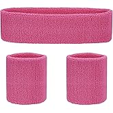 Sweatbands Headband and Wrist Set, Cotton Sweat Band for Athletic Men and Women, Sweatbands Sports Headbands for Working Out, Running, Basketball, Tennis, Yoga