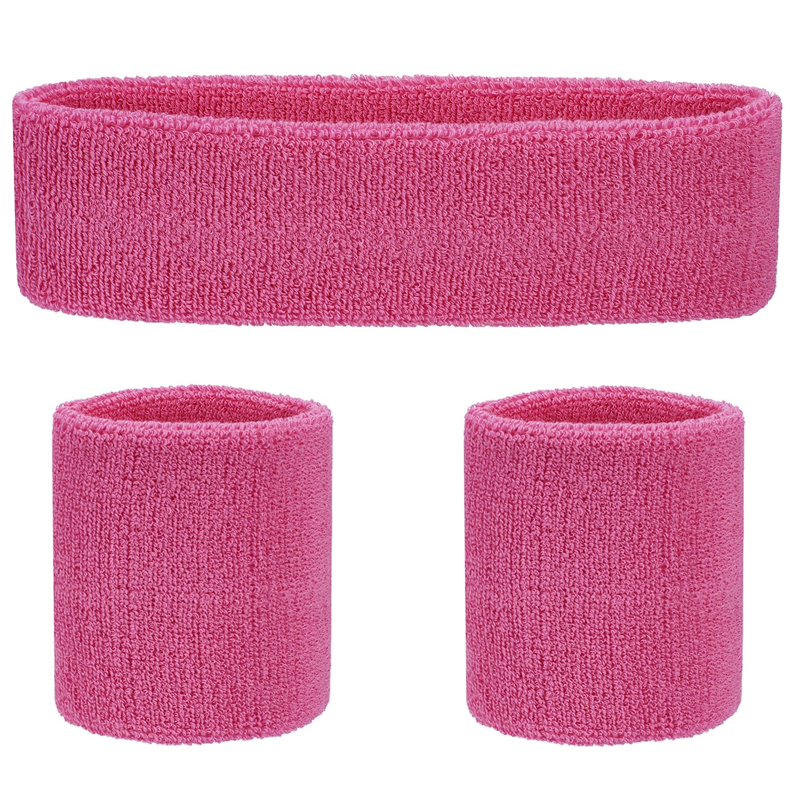FACATH Sweatband Set Pink Sports Headband Wristband Set Sweatbands Terry Cloth Wristband Athletic Exercise Basketball Wrist Band Headbands Moisture Wicking Sweat Absorbing Cotton Stripped Sweat Band