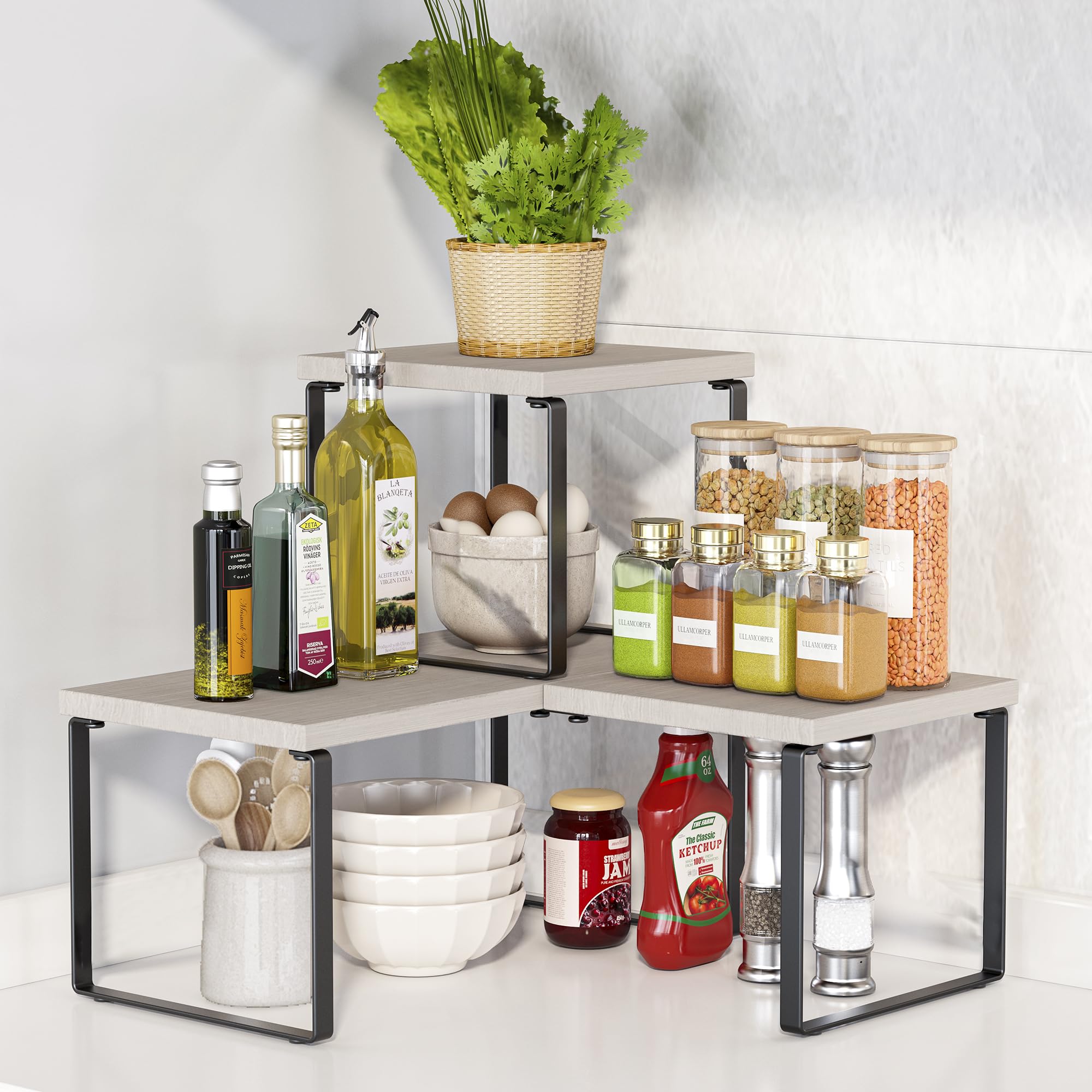 Photo 1 of LOTEYIKE Kitchen Corner Shelf Countertop Organizer, 2 Tier Adjustable Spice Rack Coffee Area Corner Display Separable Bathroom Corner Shelf Plant Stand for Living Room Office (Grey)