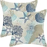 CXMEIFLY Coastal Pillow Covers 18x18 Inch Set of 2 Starfish Ocean Themed Beach Decor Throw Pillows Turquoise Navy Blue Beachy Nautical Summer Outdoor Decorative Cushion Cases for Couch Decorations