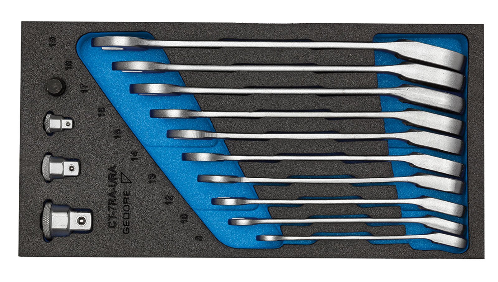 GEDORE 1500 CT1-7 URA Combination Spanner Set with Ring Ratchet Switchable in Check Tool Module, 1 Piece