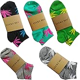 LUCKY BEN 5 Pairs Unisex Marijuana Weed Leaf Boat Warm Cotton Socks US 5-9.5