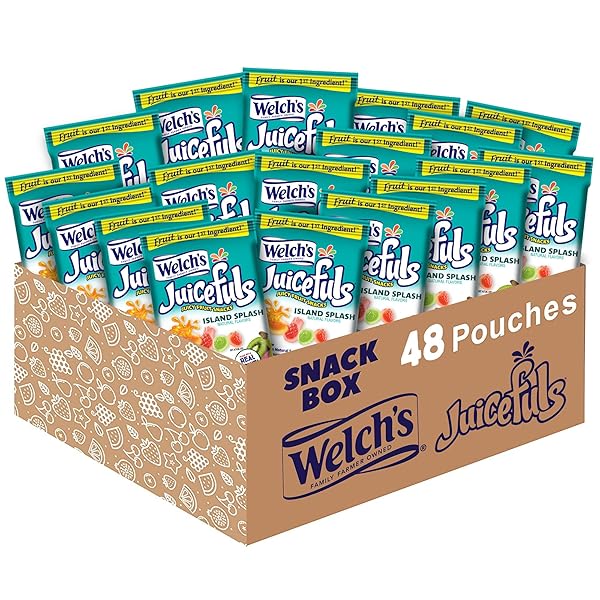 WELCH’S JUICEFULS JUICY FRUIT SNACKS, ISLAND SPLASH, FRUIT GUSHERS, PERFECT FOR SCHOOL LUNCHES, BULK PACK, INDIVIDUAL SINGLE SERVE BAGS, 1 OZ (PACK OF 48)