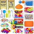 LOLO TOYS Sensory Kit for Toddlers and Kids - Includes 5 Bins with Lids, Play Tools, Sand, Feathers, Clay, Color Beads and Pom Poms Kids Box Fillers