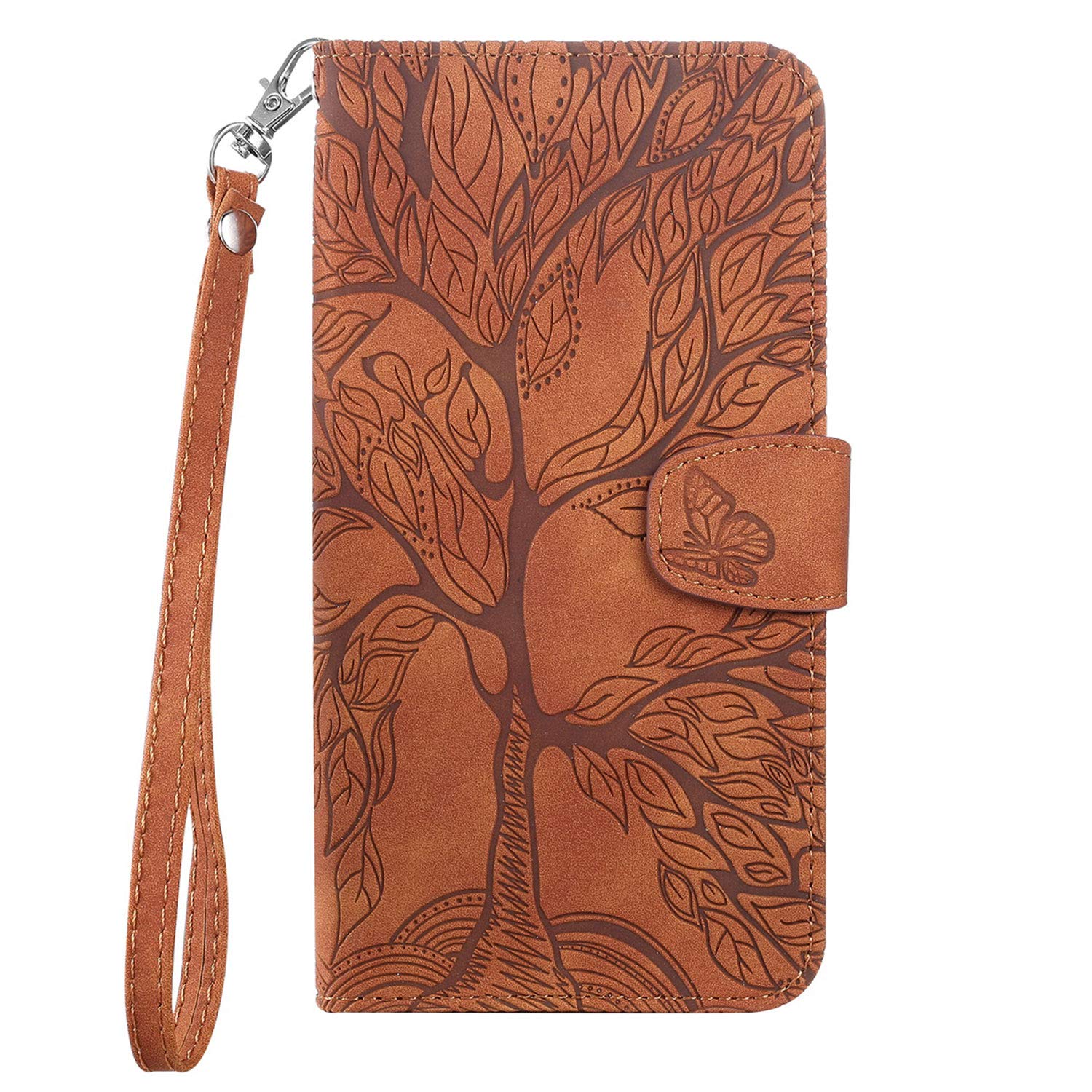 Aisenth for Samsung Galaxy A20e Flip Case, The Tree of Life Embossed PU Leather Wallet Phone Folio Case Magnetic shockproof Protective Cover with Stand function, Card Slots + 1 pcs Wrist Strap (Brown)