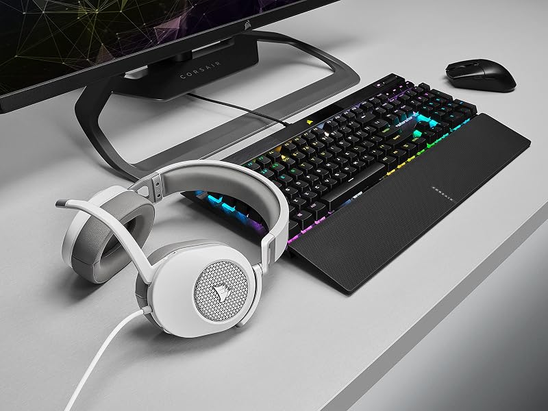 Corsair hs65 surround multiplataforma com fio para jogos - dolby 7.1 surround sound - sonarworks soundid - compatível com icue - pc, mac, ps5, ps4, xbox, nintendo switch, mobile - branco