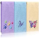 SmoothNovelty 3 Pcs Butterfly Hand Towels 14 x 29 Inch Cotton Embroidered Floral Butterfly Bathroom Fairy Hand Towels Decorative Washcloths for Home Drying Cleaning Cooking Gift Decor
