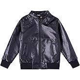 ELUCKFACE Boys Trendy Stand Collar PU Leather Moto Jacket - Winter Warm Lined Coat with Zipper Closure for Kids (Age 3-12)