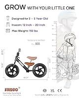 KRIDDO Toddler Balance Bike 12 Inch Adjustable Seat Handlebar 110 lbs Black view 3