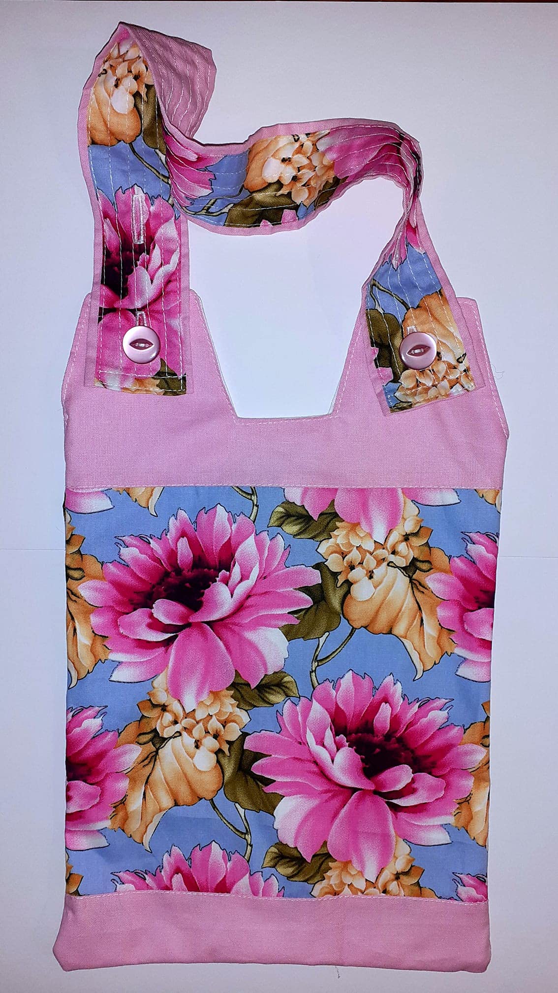 100% Cotton Catheter Night Bag Holder with a Handle. Cover for a Catheter Night Bag. Large Pink Flowers.