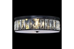 DORAIMI LIGHTING 13" Crystal Drum Farmhouse Semi Flush Mount Close to Ceiling Light Fixture,Nickel Finish for Living Dining Room Bedroom Kitchen Island Hallway