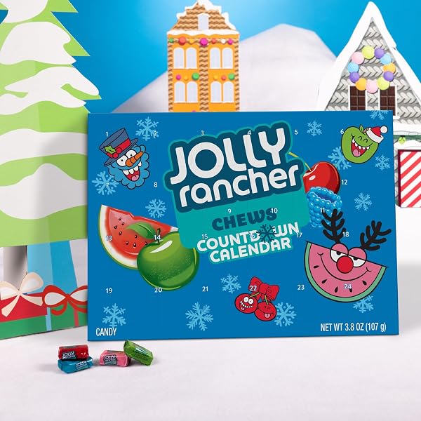 JOLLY RANCHER CHEWS CANDY ADVENT CALENDAR, 2024 COUNTDOWN TO CHRISTMAS, INDIVIDUALLY WRAPPED, FRUIT-FLAVORED TREATS, 24 DAYS