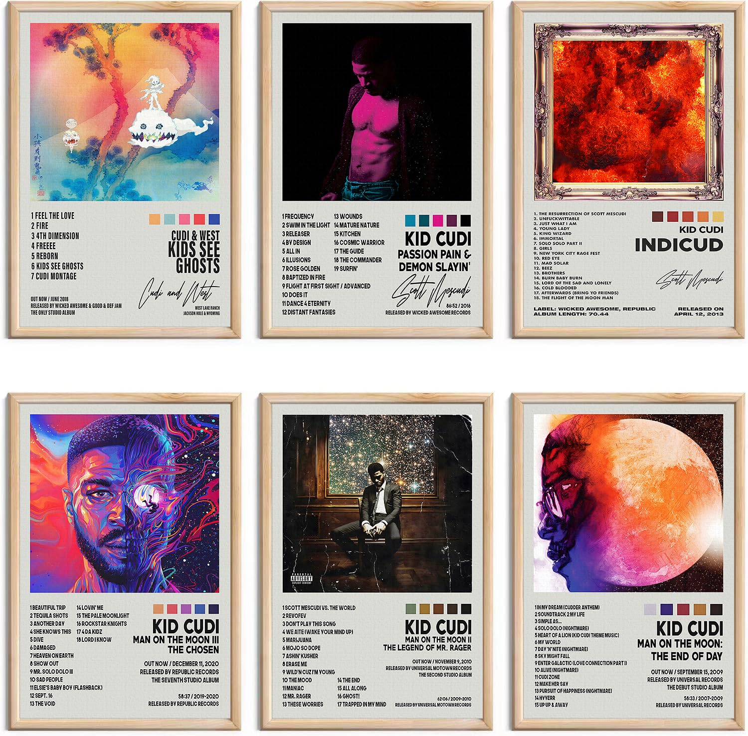 Kid Cudi Posters Album Cover Signed Limited Posters Rapper Music Posters Prints Room Aesthetic Canvas Wall Art Set of 6 for Teen and Girls Dorm Decor 8x12 inch Unframed
