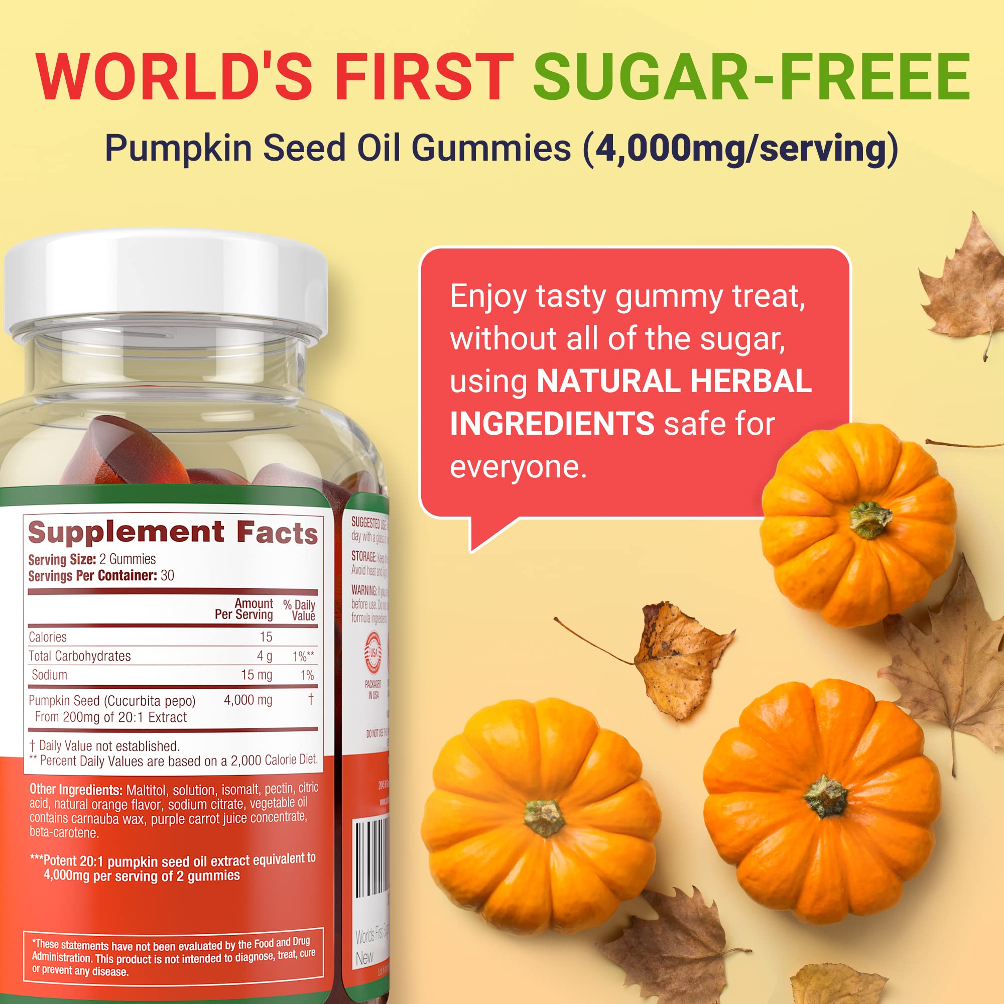 sugar-free pumpkin seed oil gummies  pumpkin seed oil for hair growth, youthful skin, prostate health, immune & urinary tract support-natural source of essential fatty acids-60 chews