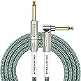 Kirlin Cable IWB-202PFGL-10/OL -10 feet- Straight to Right Angle 1/4-Inch Plug Premium Plus Instrument Cable, Olive Green Tweed Woven Jacket