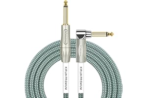 Kirlin Cable IWB-202PFGL-10/OL -10 feet- Straight to Right Angle 1/4-Inch Plug Premium Plus Instrument Cable, Olive Green Tweed Woven Jacket