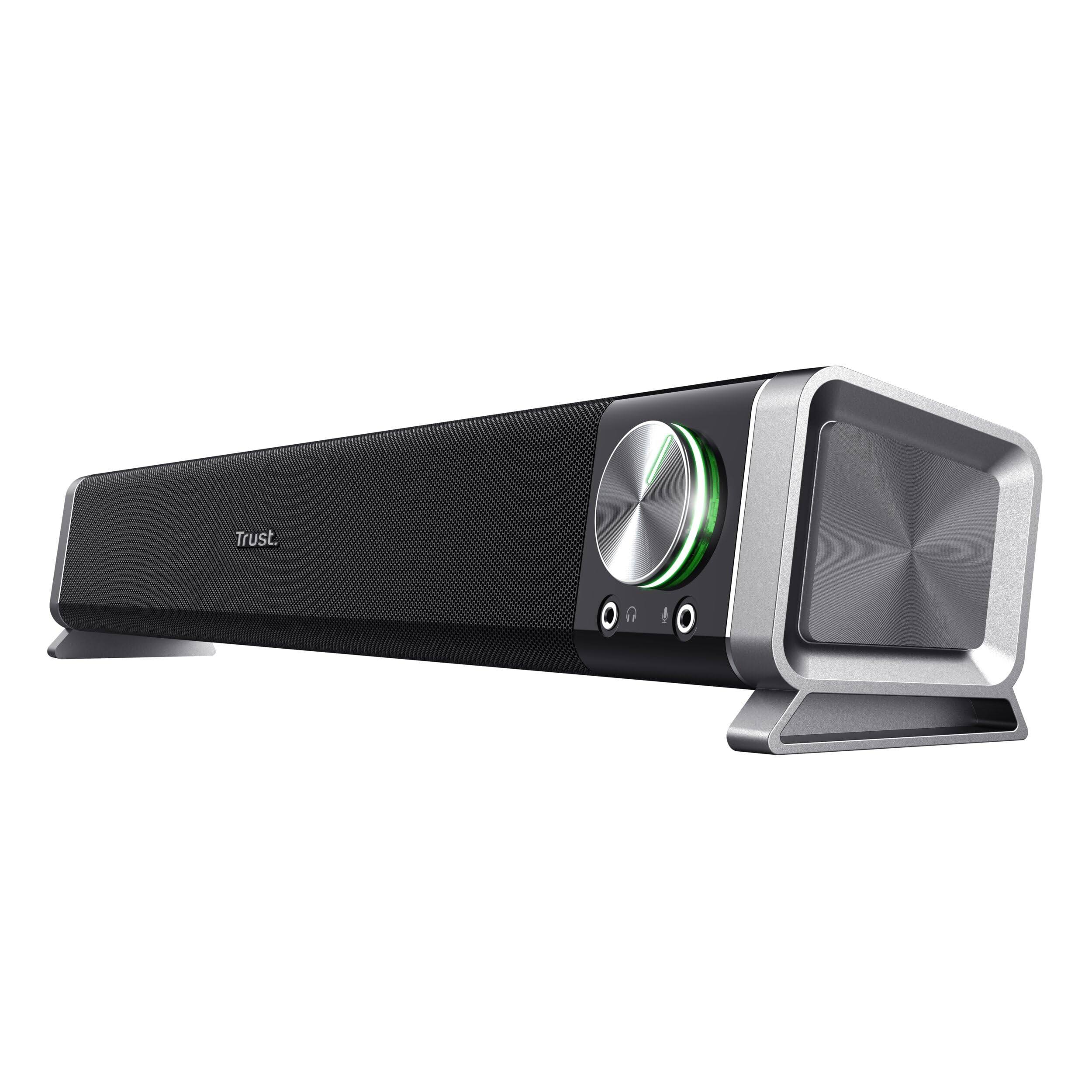 Trust Asto PC Soundbar, USB Powered Speaker Set, Rich Stereo Sound System 12 W Peak Power, Illuminated Volume Control, Speaker for PC, Monitor, TV - Black