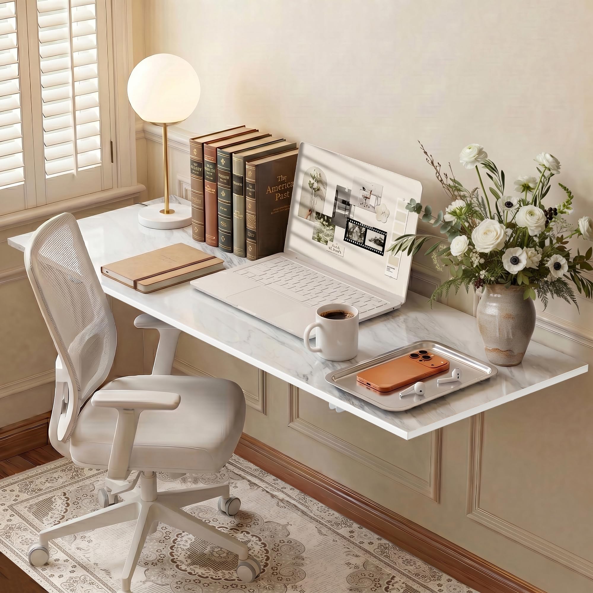 goylser wall mounted folding table for office, white marble fold down desk laundry folding table wal