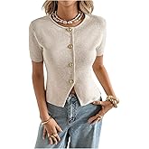 GORGLITTER Women's Short Sleeve Button Down Sweaters Cardigans Knit Tops Trendy Dressy Cute Cozy Cropped Sweater