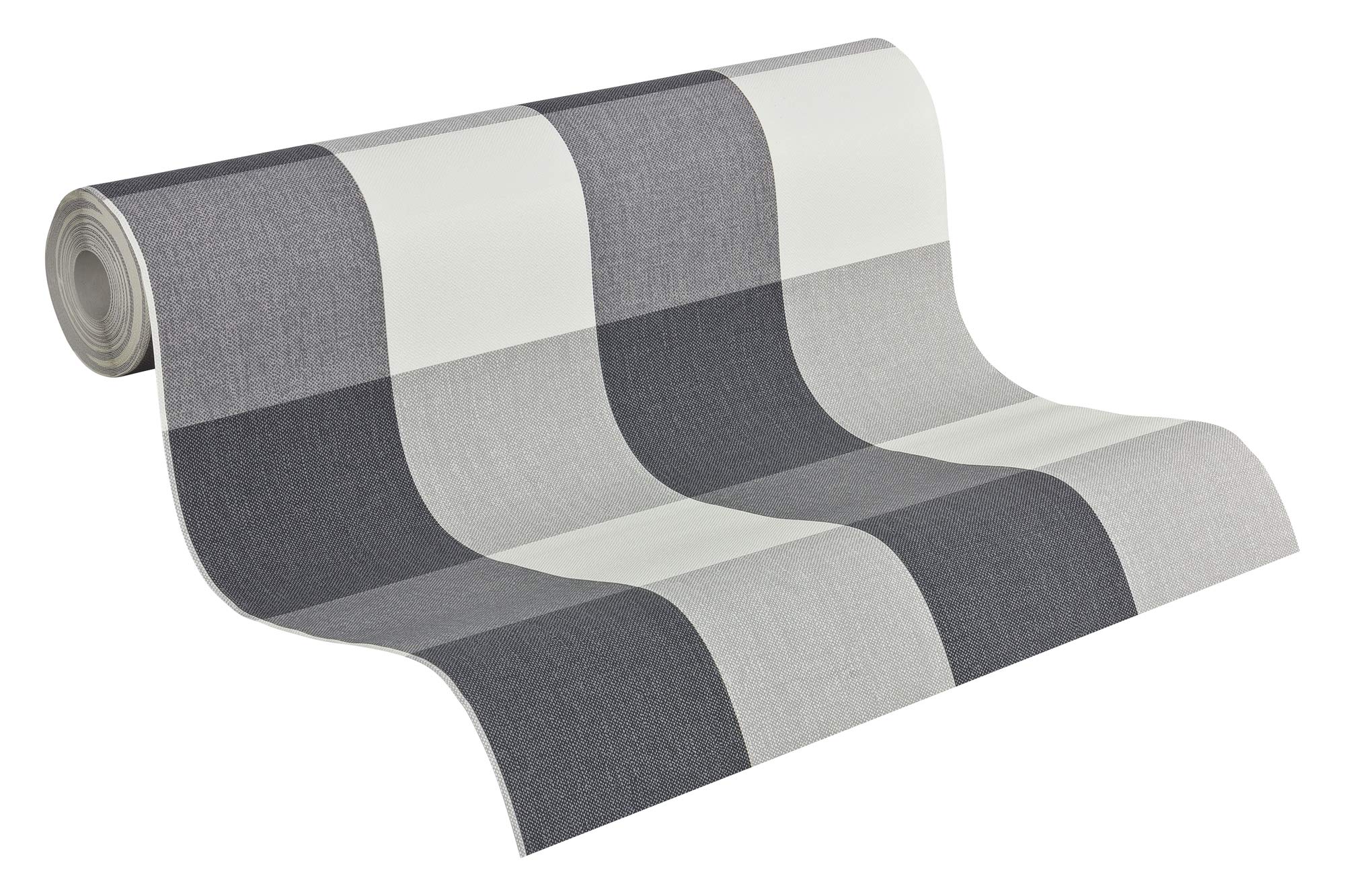 A.S. Création Non-Woven Black & White Checked Pattern Wallpaper 10.05 m x 53 cm Grey Made in Germany 206367 2063-67, 10,05m x 0,53m