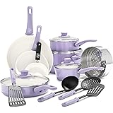 GreenLife Soft Grip Healthy Ceramic Nonstick, Cookware Pots and Pans Set, 16 Piece, Lavender