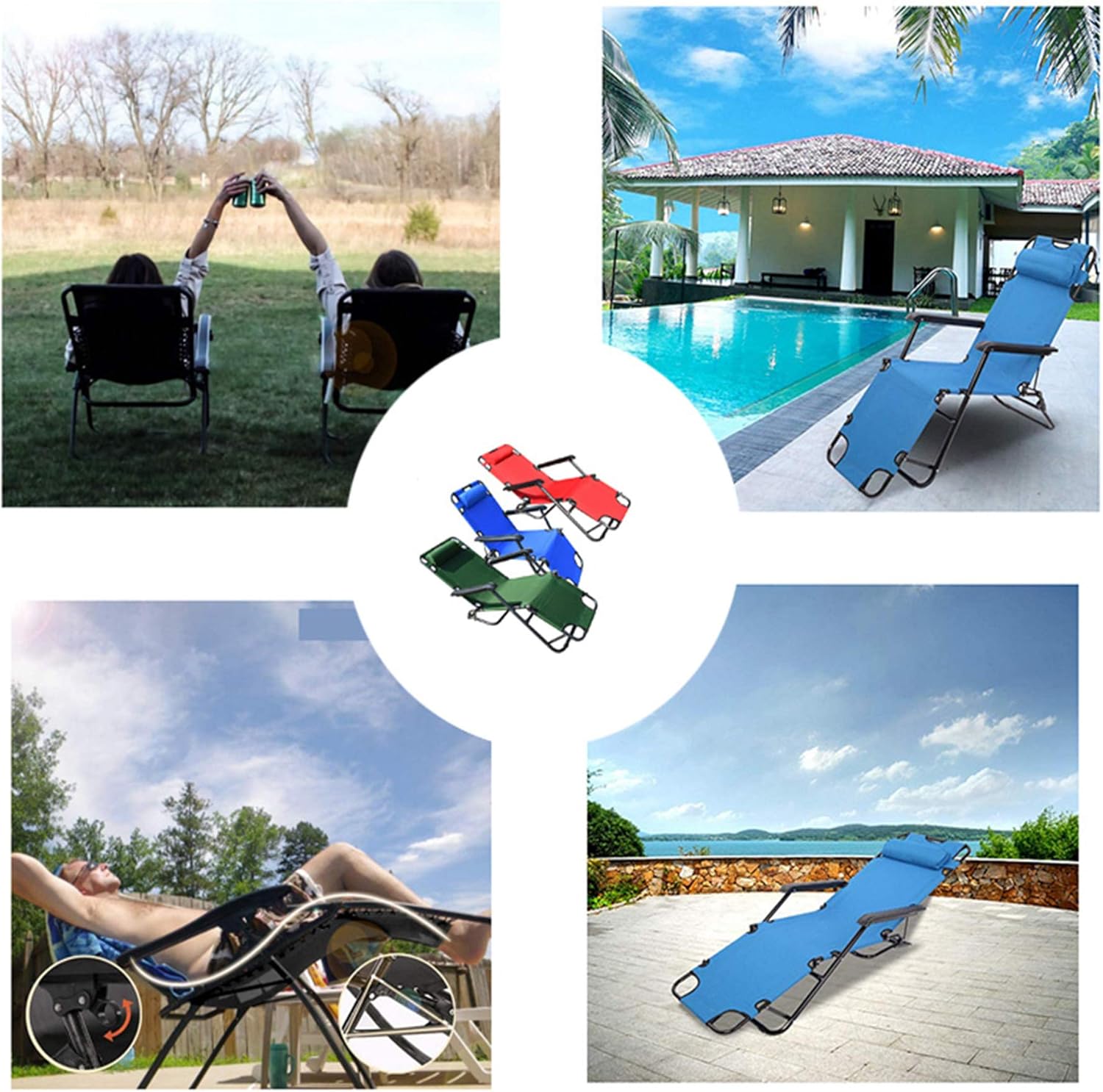 labworkauto Portable Lounge Chairs Folding Reclining Chairs Sun Patio Chaise Chair Pool Lawn (ArmyGreen) : Garden & Outdoor
